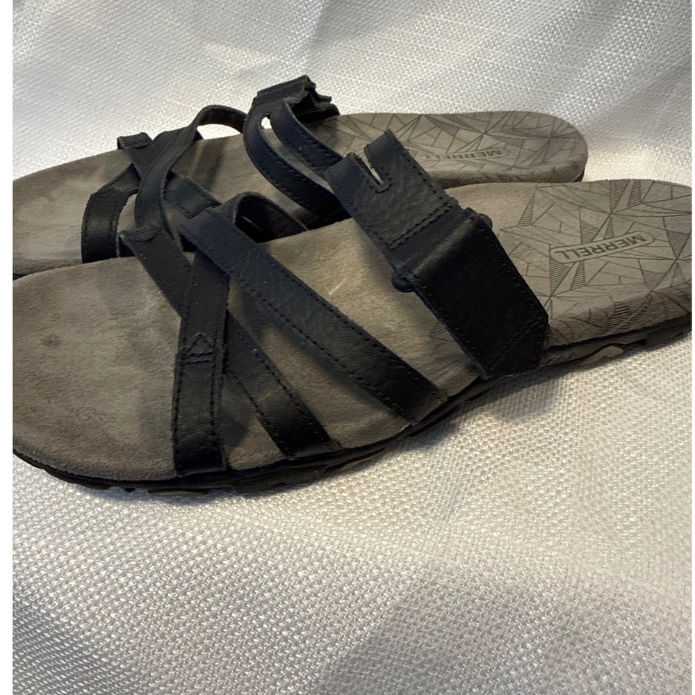 Merrell Terran 3 Cush Slide Black Leather Sandals Womens 9 J002694 - Picture 3 of 5